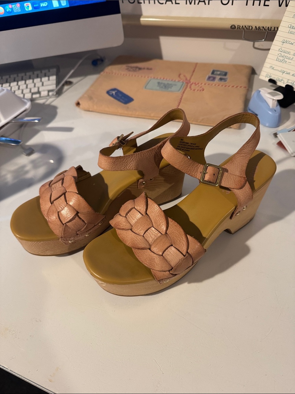 Woven Leather Platform Sandals - Tan